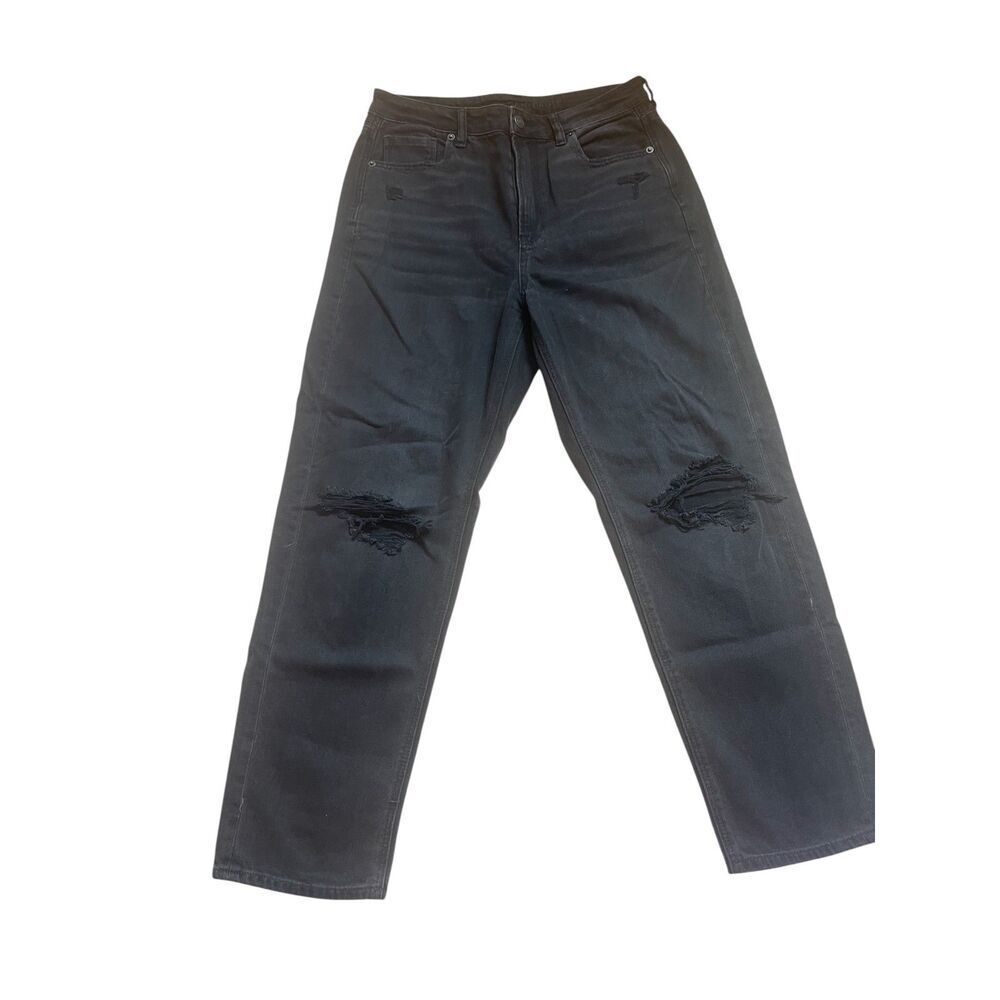American Eagle Black High-Rise Distressed Mom Straight Jeans Size 8 Regular